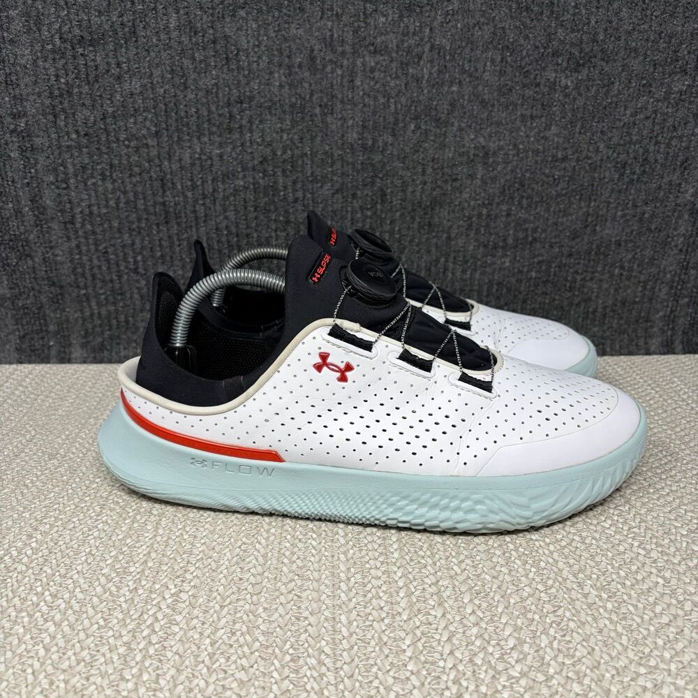 Under Armour Slipspeed BOA White Enamel Blue Athletic Slip On Shoes Mens 9.5